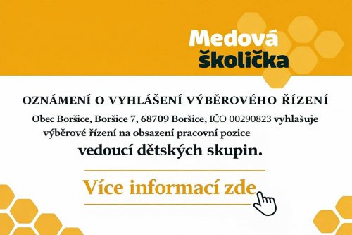 OZNÁMENÍ O VYHLÁŠENÍ VÝBĚROVÉHO ŘÍZENÍ na obsazení pracovní pozice vedoucí dětských skupin